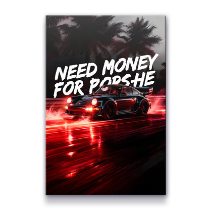 Need Money For Porsche 911 Wall Art Print, Luxury Sports Canvas, Modern Racing Artwork Classic European Sports Car Art,Iconic Lover