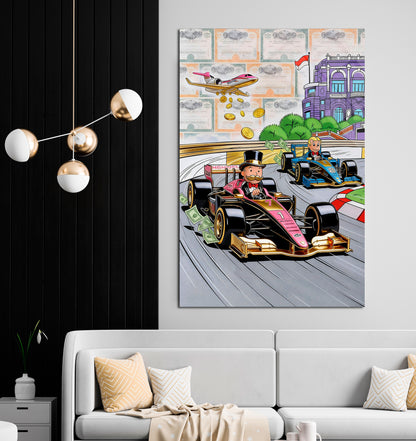 Alec Monopoly Luxury Racing Acrylic Wall Art Modern Money Print Supercar Racing Artwork High Gloss Acrylic Canvas Office Wall Decor