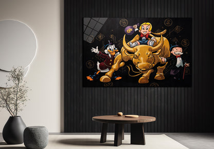 Alec Monopoly Gold Trading Bull Luxury Trading Wall Art, Modern Money Print Canvas, Office Wall Decor