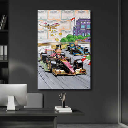 Alec Monopoly Luxury Racing Acrylic Wall Art Modern Money Print Supercar Racing Artwork High Gloss Acrylic Canvas Office Wall Decor