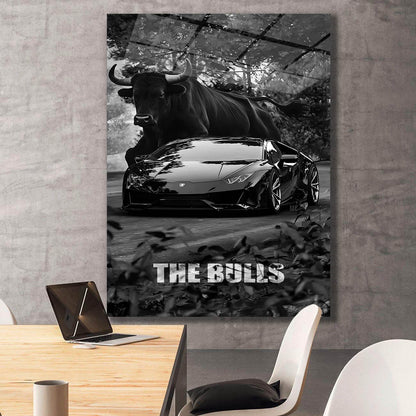 The Bulls motivational inspirational wall art, Lamborghini and the Bull black canvas luxury poster.