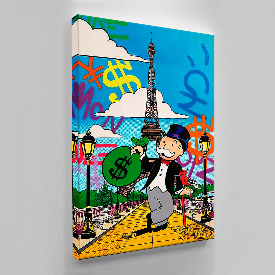 Alec Monopoly Wall Art Paris, Acrylic Canvas Wall Canvas – Millionaire Lifestyle Pop Art Print Modern Office & Executive Home Decor