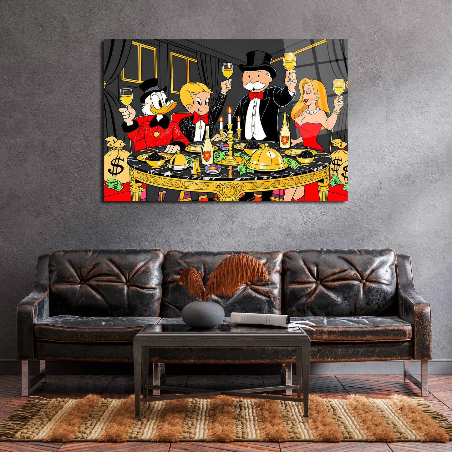 Alec Monopoly Family Canvas Print Wall Art – Millionaire Lifestyle Pop Art Print | Modern Office Home Decor