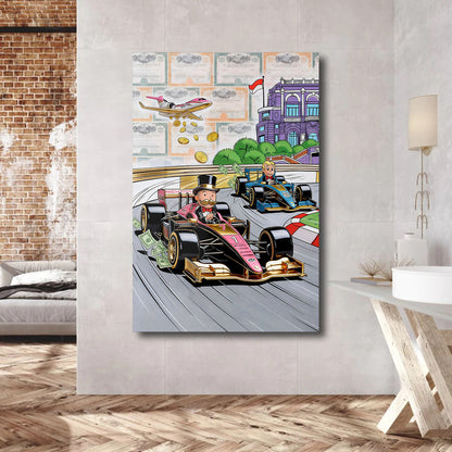 Alec Monopoly Luxury Racing Acrylic Wall Art Modern Money Print Supercar Racing Artwork High Gloss Acrylic Canvas Office Wall Decor