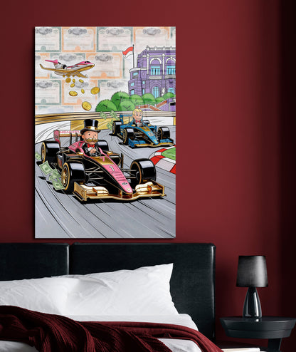 Alec Monopoly Luxury Racing Acrylic Wall Art Modern Money Print Supercar Racing Artwork High Gloss Acrylic Canvas Office Wall Decor