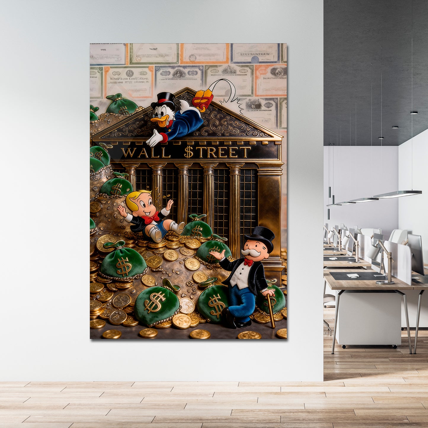 Monopoly Luxury Racing Acrylic Wall Art, Modern Money Art Print, Supercar Racing Artwork, High Gloss Acrylic Canvas, Office Wall Decor