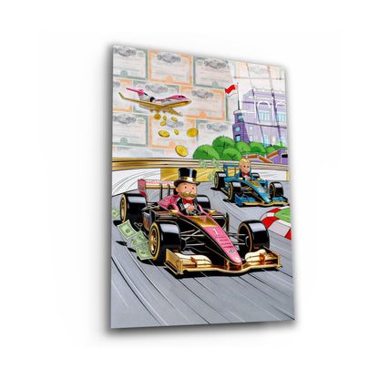 Alec Monopoly Luxury Racing Acrylic Wall Art Modern Money Print Supercar Racing Artwork High Gloss Acrylic Canvas Office Wall Decor
