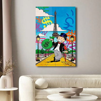 Alec Monopoly Wall Art Paris, Acrylic Canvas Wall Canvas – Millionaire Lifestyle Pop Art Print Modern Office & Executive Home Decor