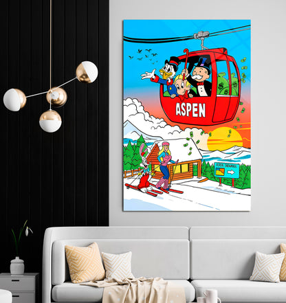 Alec Monopoly Aspen Art Acrylic Canvas Wall Canvas – Millionaire Lifestyle Pop Art Print  Modern Office & Executive Home Decor