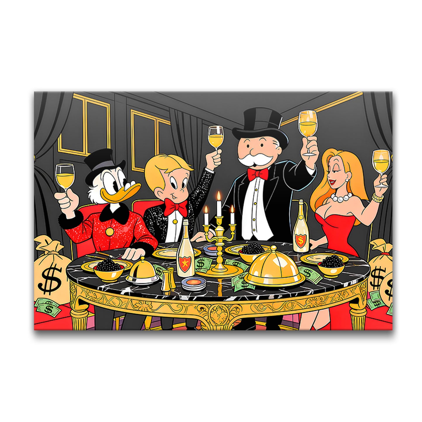 Alec Monopoly Family Canvas Print Wall Art – Millionaire Lifestyle Pop Art Print | Modern Office Home Decor
