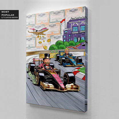 Alec Monopoly Luxury Racing Acrylic Wall Art Modern Money Print Supercar Racing Artwork High Gloss Acrylic Canvas Office Wall Decor