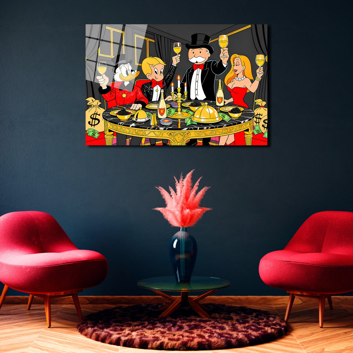 Alec Monopoly Family Canvas Print Wall Art – Millionaire Lifestyle Pop Art Print | Modern Office Home Decor