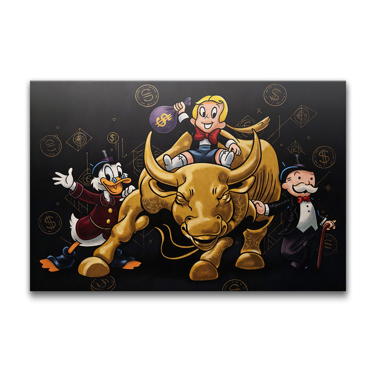 Alec Monopoly Gold Trading Bull Luxury Trading Wall Art, Modern Money Print Canvas, Office Wall Decor