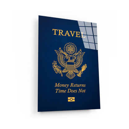 Travel American Passport Wall Art - Canvas Prints - Traveler Motivational Decor - Blue Modern Design Art - High Quality Home Wall Decor