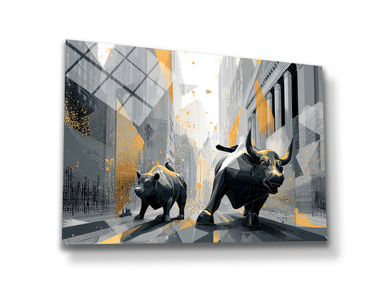 Wall Street Bull & Bear Canvas Wall Art – Stock Market Finance Artwork, Modern Abstract Trading Decor, Investor Office Wall Decor for Traders, Finance Office, Business Workspace