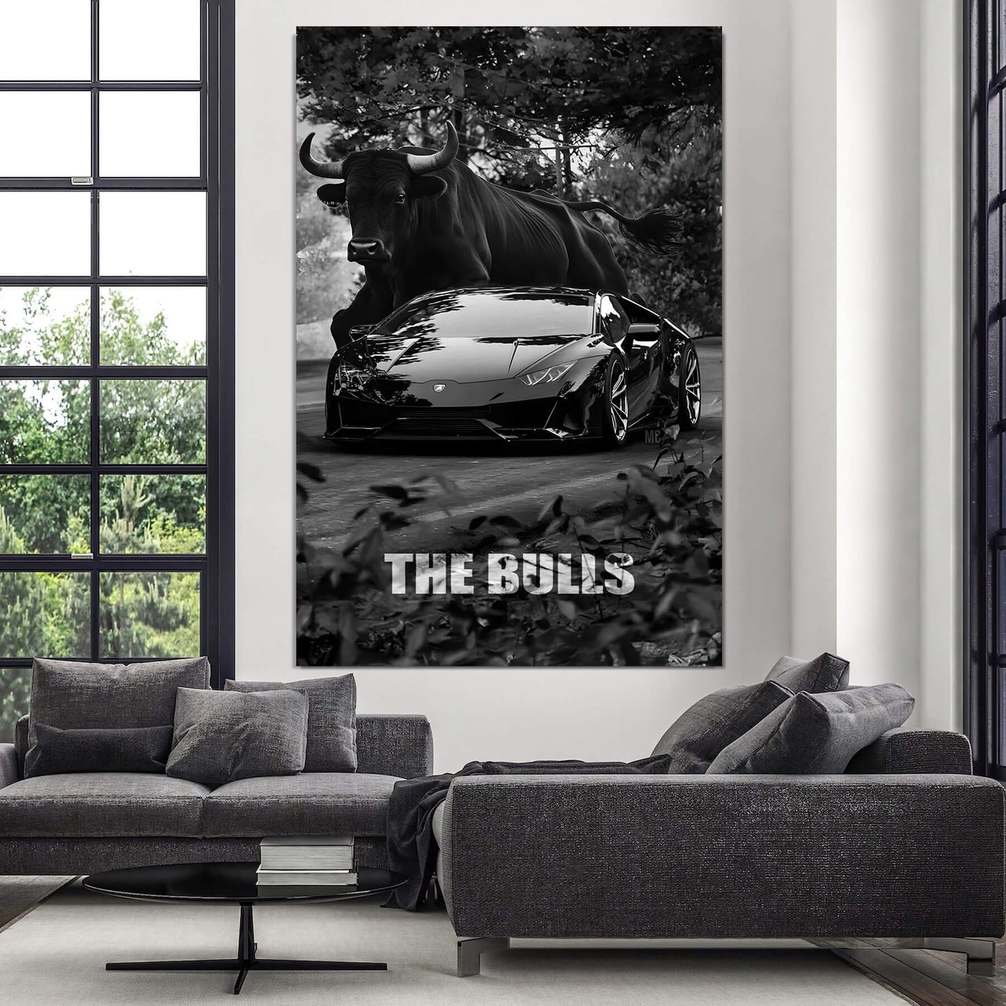 The Bulls motivational inspirational wall art, Lamborghini and the Bull black canvas luxury poster.