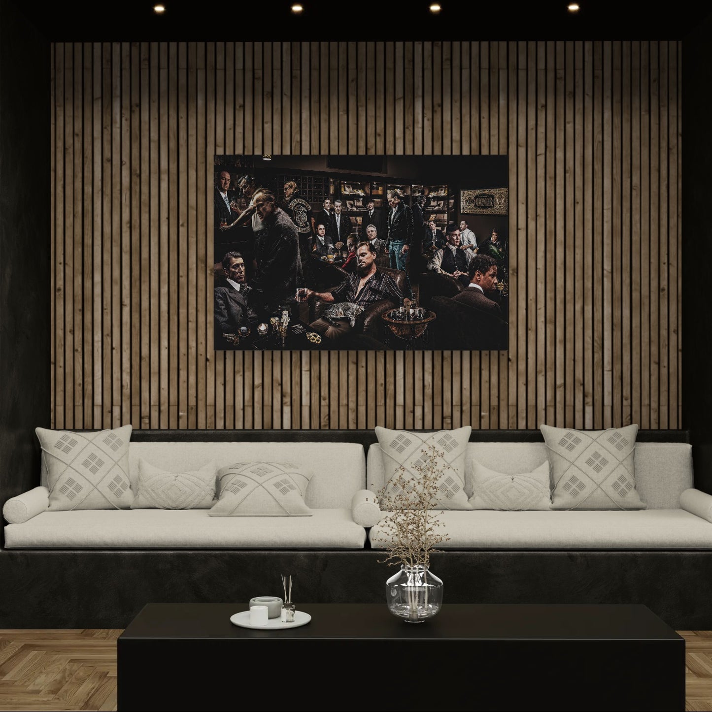 Mafia Legends Canvas Wall Art – Iconic Gangster Movie Characters Poster, Classic Crime Film Collage Artwork, Luxury Man Cave Home Theater Office Wall Decor