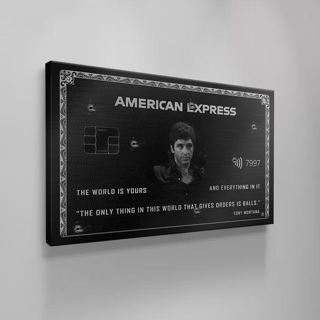 Scarface Inspired Wall Art, Tony Montana The World Is Yours, Al Pacino American Express, Iconic Movie Amex, Entrepreneur Motivational Canvas