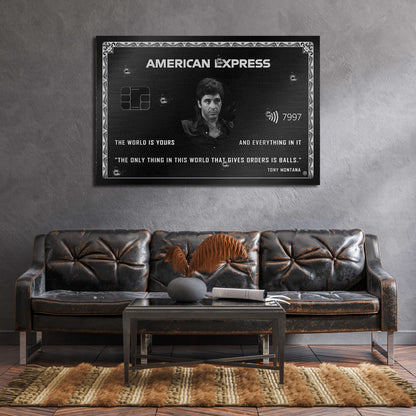 Scarface Inspired Wall Art, Tony Montana The World Is Yours, Al Pacino American Express, Iconic Movie Amex, Entrepreneur Motivational Canvas