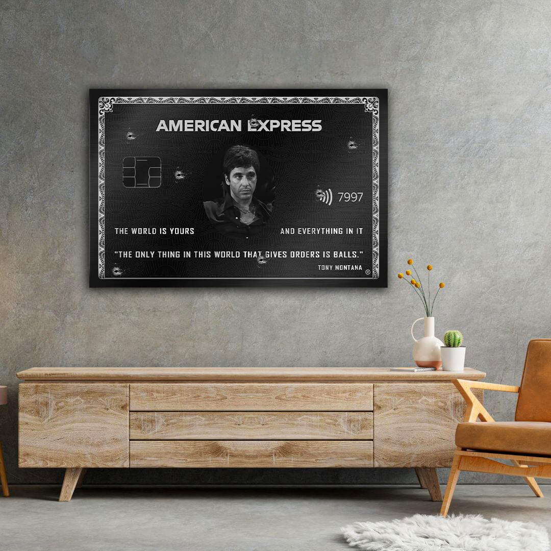 Scarface Inspired Wall Art, Tony Montana The World Is Yours, Al Pacino American Express, Iconic Movie Amex, Entrepreneur Motivational Canvas