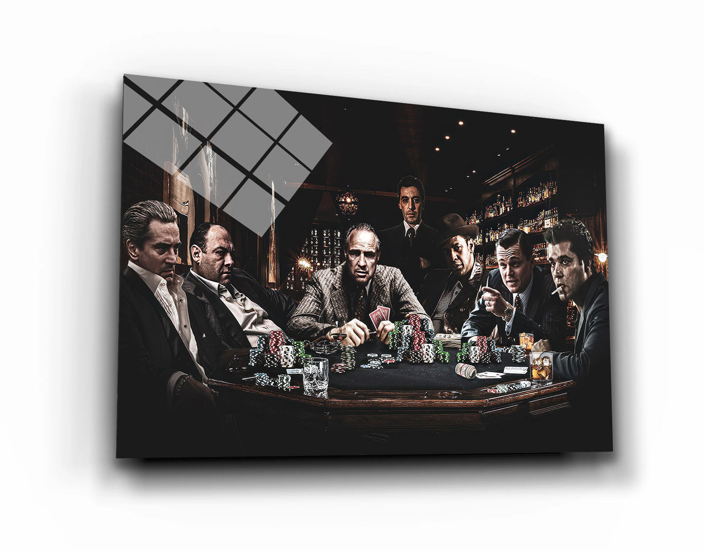 Mafia Poker Night Canvas Wall Art – Gangster Movie Characters Playing Poker Poster, Crime Film Collage Artwork, Luxury Man Cave Bar Lounge Home Theater Decor