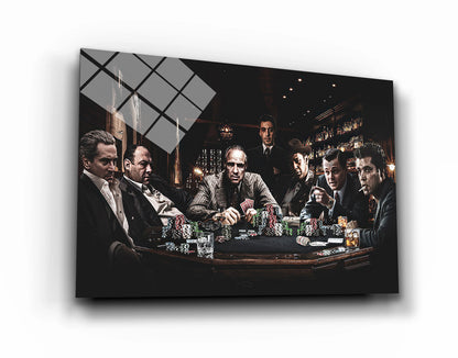 Mafia Poker Night Canvas Wall Art – Gangster Movie Characters Playing Poker Poster, Crime Film Collage Artwork, Luxury Man Cave Bar Lounge Home Theater Decor
