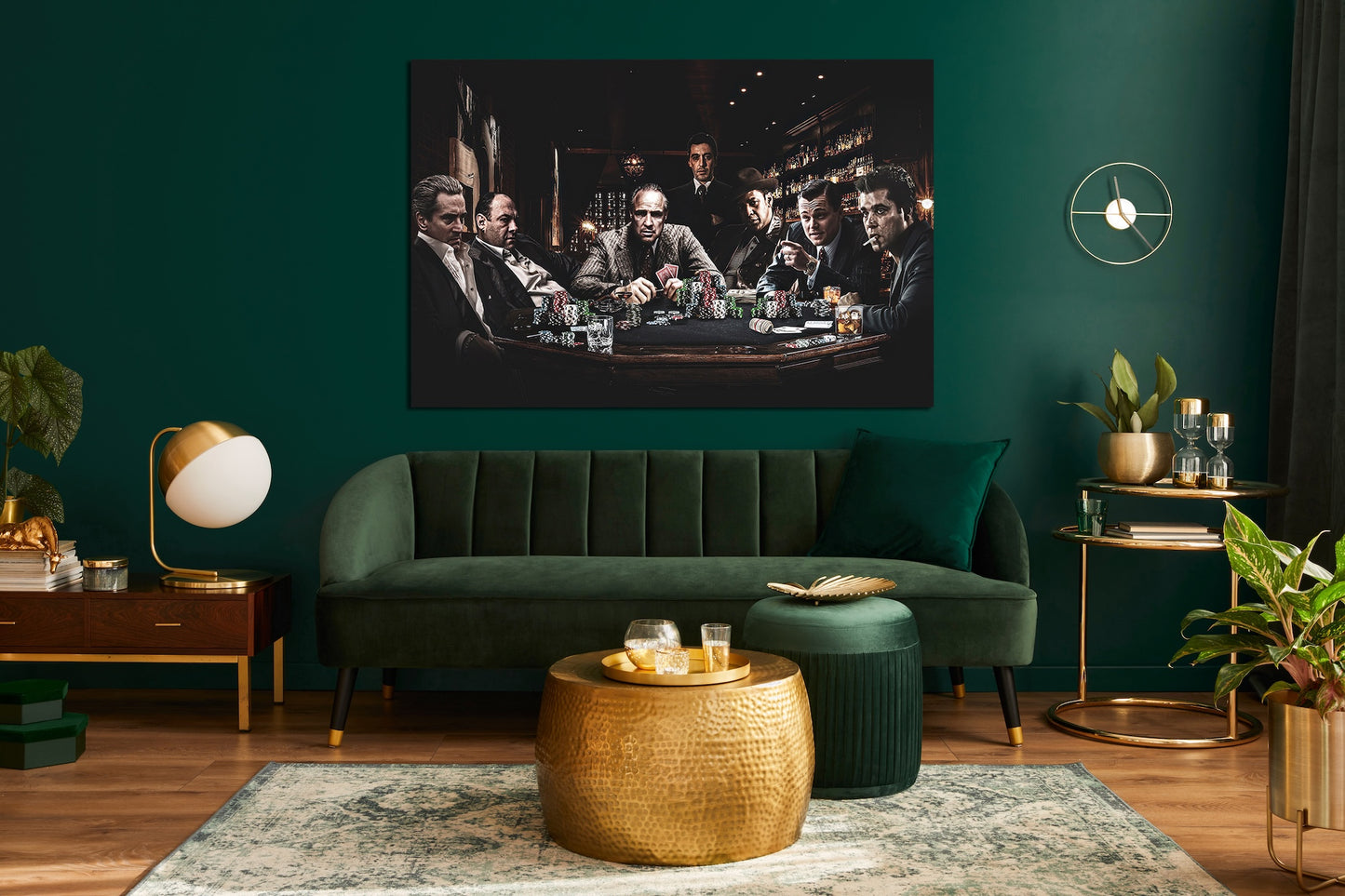 Mafia Poker Night Canvas Wall Art – Gangster Movie Characters Playing Poker Poster, Crime Film Collage Artwork, Luxury Man Cave Bar Lounge Home Theater Decor