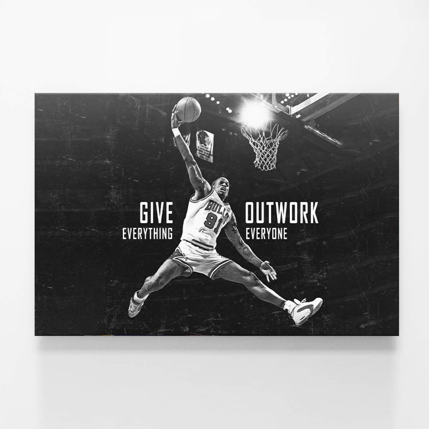 Dennis Rodman "Give Everything Outwork Everyone" Motivational Basketball Poster - NBA Superstar Inspirational Canvas Acrylic Wall Art Print, Sports Room Gym Office Dorm Decor