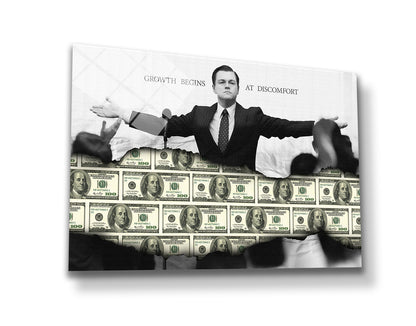 "The Wolf of Wall Street" Grow Money Out Of Comfort Zone Motivational Canvas Print - Iconic Movie Entrepreneur Inspirational Wall Art Poster, Jordan Belfort Decor for Home Office Gym Dorm Man Cave