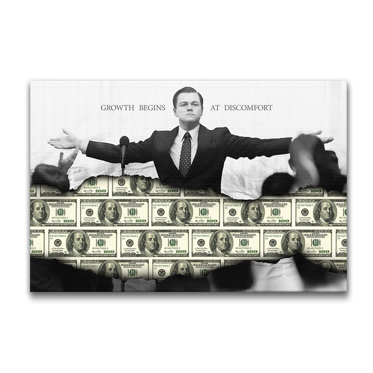 "The Wolf of Wall Street" Grow Money Out Of Comfort Zone Motivational Canvas Print - Iconic Movie Entrepreneur Inspirational Wall Art Poster, Jordan Belfort Decor for Home Office Gym Dorm Man Cave