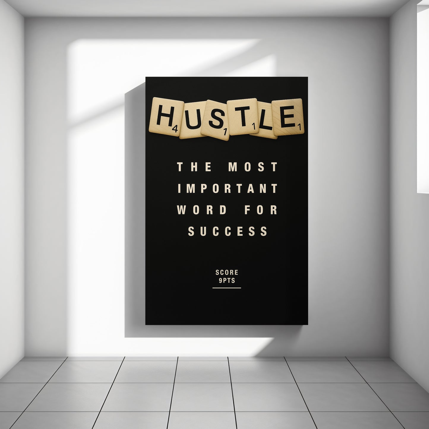 Hustle Scrabble Canvas Wall Art – Motivational Hustle Quote Poster, Entrepreneur Mindset Wall Decor, Inspirational Office Canvas for Business, Gym, Workspace