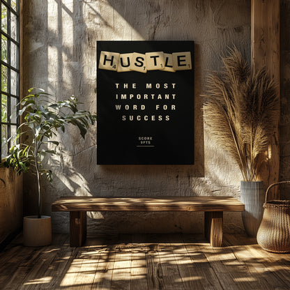 Hustle Scrabble Canvas Wall Art – Motivational Hustle Quote Poster, Entrepreneur Mindset Wall Decor, Inspirational Office Canvas for Business, Gym, Workspace