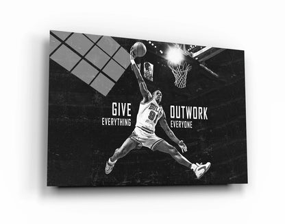 Dennis Rodman "Give Everything Outwork Everyone" Motivational Basketball Poster - NBA Superstar Inspirational Canvas Acrylic Wall Art Print, Sports Room Gym Office Dorm Decor