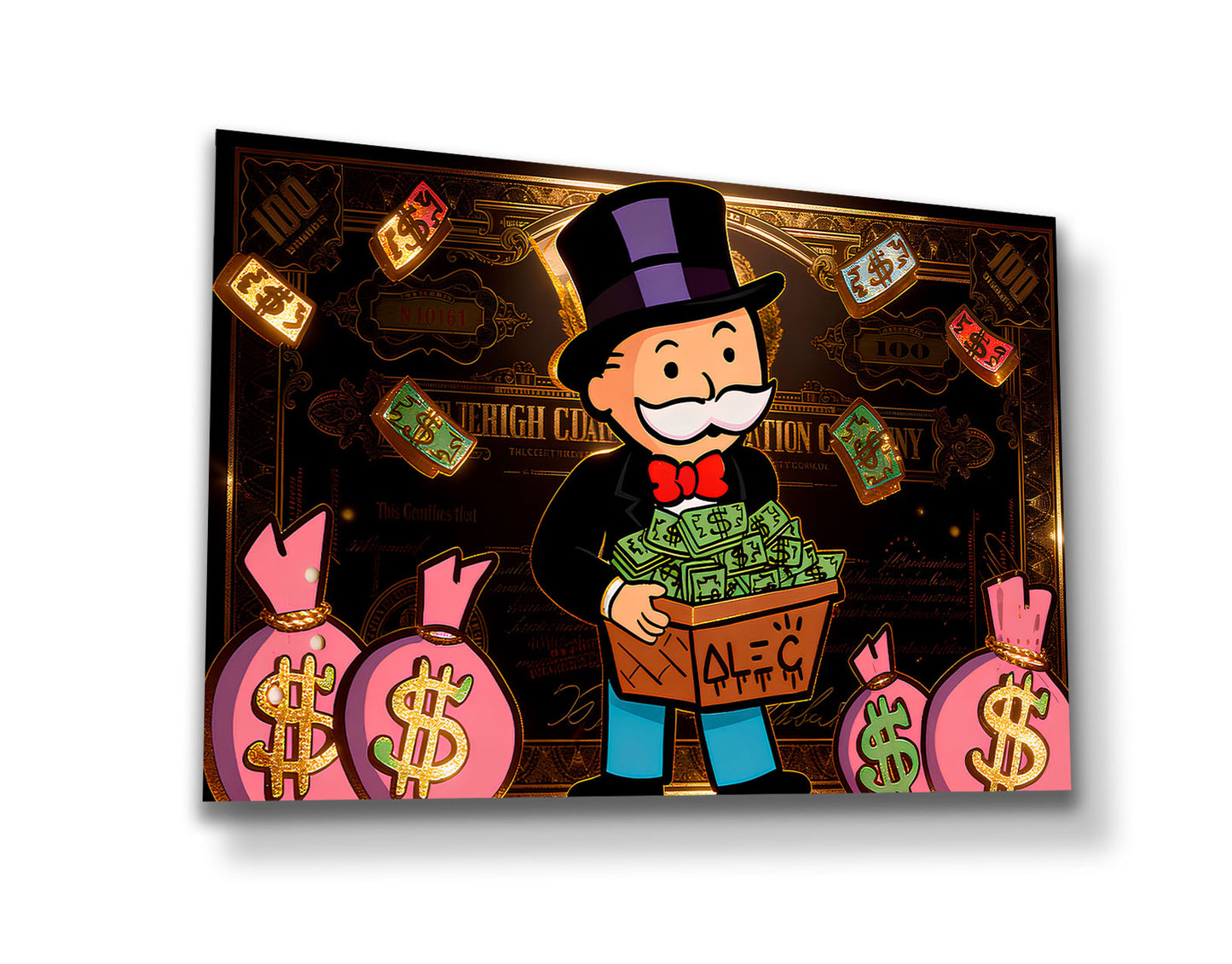 Alec Monopoly Street Canvas Graffiti Money Bag Car Wall Art Luxury Money Wall Art Canvas Wealth & Success Artwork Modern Office Decor