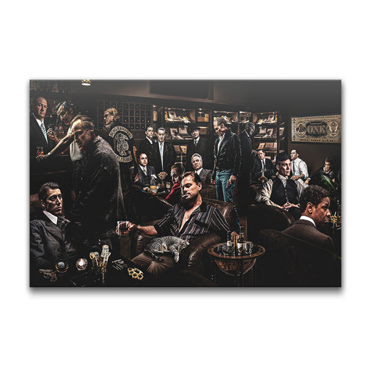 Mafia Legends Canvas Wall Art – Iconic Gangster Movie Characters Poster, Classic Crime Film Collage Artwork, Luxury Man Cave Home Theater Office Wall Decor