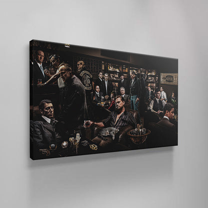 Mafia Legends Canvas Wall Art – Iconic Gangster Movie Characters Poster, Classic Crime Film Collage Artwork, Luxury Man Cave Home Theater Office Wall Decor
