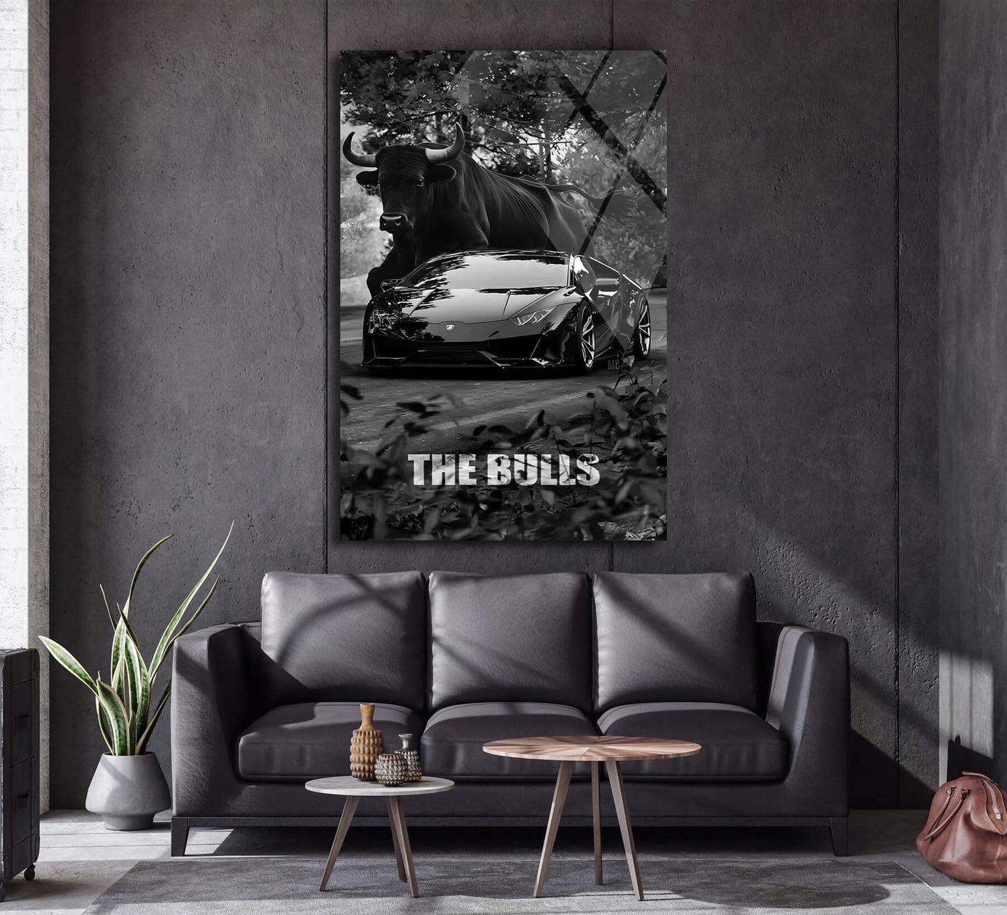 The Bulls motivational inspirational wall art, Lamborghini and the Bull black canvas luxury poster.