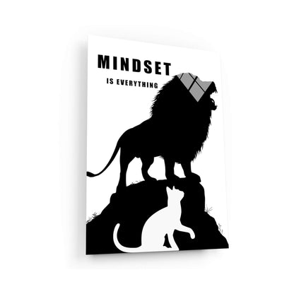 Mindset Is Everything Canvas Black Lion and White Cat Face to Face Motivational Inspirational Office Poster Entrepreneur Room Decor