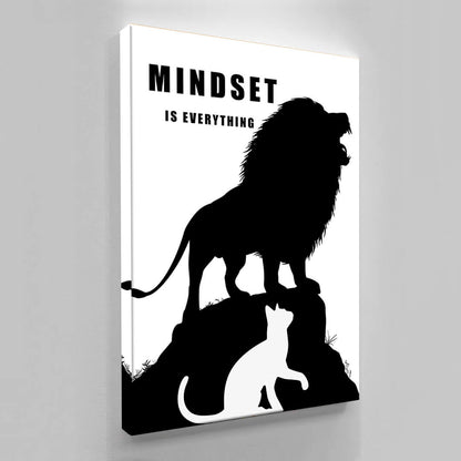 Mindset Is Everything Canvas Black Lion and White Cat Face to Face Motivational Inspirational Office Poster Entrepreneur Room Decor