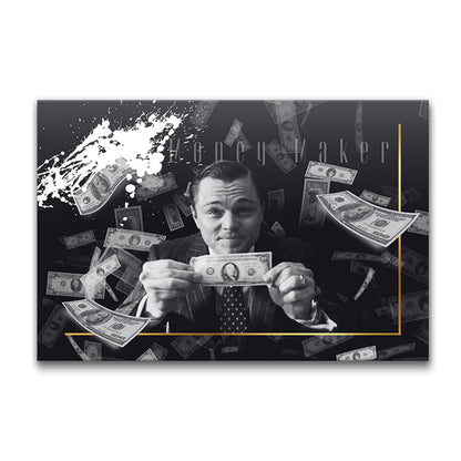 "The Wolf of Wall Street" Money Maker Motivational Canvas Print - Iconic Movie Entrepreneur Inspirational Wall Art Poster, Jordan Belfort Decor for Home Office Gym Dorm Man Cave