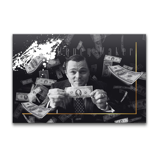 "The Wolf of Wall Street" Money Maker Motivational Canvas Print - Iconic Movie Entrepreneur Inspirational Wall Art Poster, Jordan Belfort Decor for Home Office Gym Dorm Man Cave