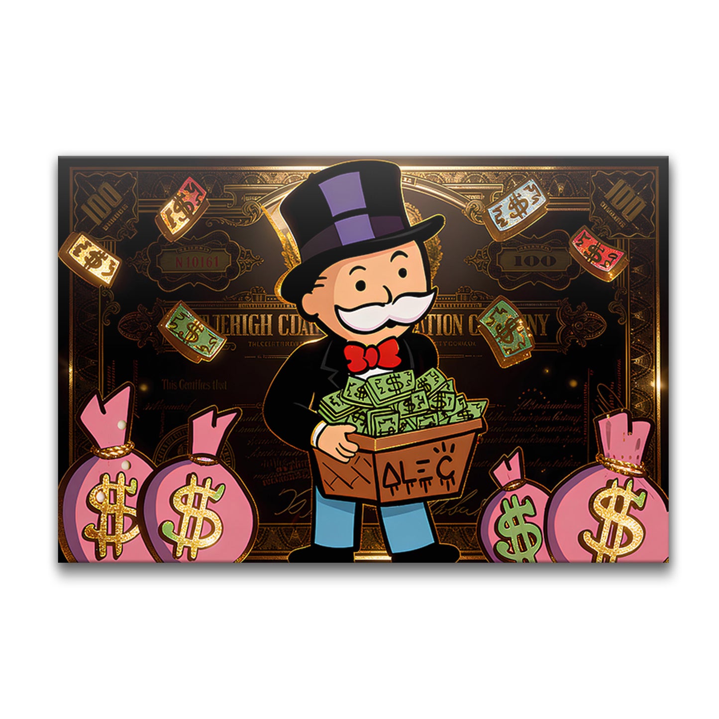 Alec Monopoly Street Canvas Graffiti Money Bag Car Wall Art Luxury Money Wall Art Canvas Wealth & Success Artwork Modern Office Decor