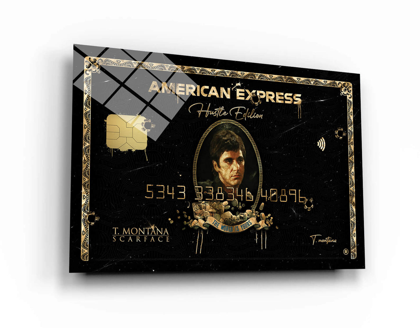 "The World Is Yours" Tony Montana Scarface Inspirational Gold Poster - Al Pacino American Express Amex Entrepreneur Motivational Canvas Wall Art Print, Iconic Movie Decor for Home Office Gym Dorm Man Cave