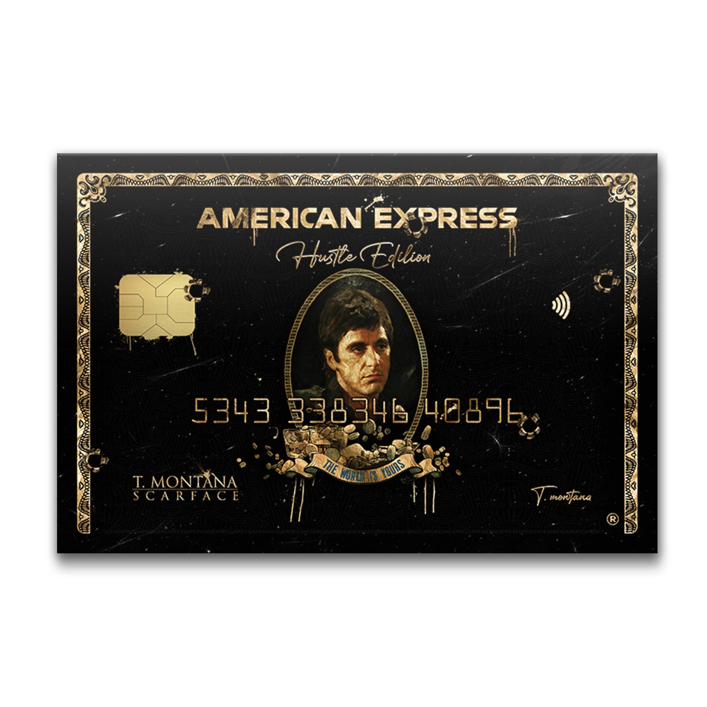"The World Is Yours" Tony Montana Scarface Inspirational Gold Poster - Al Pacino American Express Amex Entrepreneur Motivational Canvas Wall Art Print, Iconic Movie Decor for Home Office Gym Dorm Man Cave