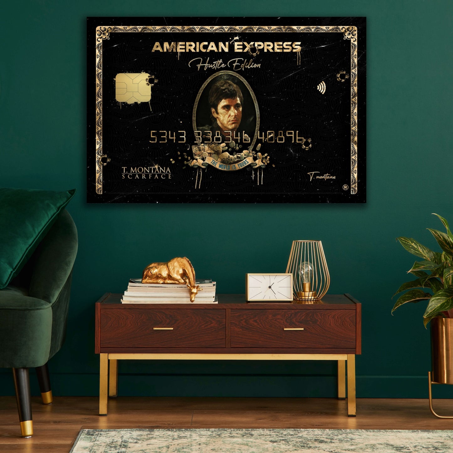 "The World Is Yours" Tony Montana Scarface Inspirational Gold Poster - Al Pacino American Express Amex Entrepreneur Motivational Canvas Wall Art Print, Iconic Movie Decor for Home Office Gym Dorm Man Cave