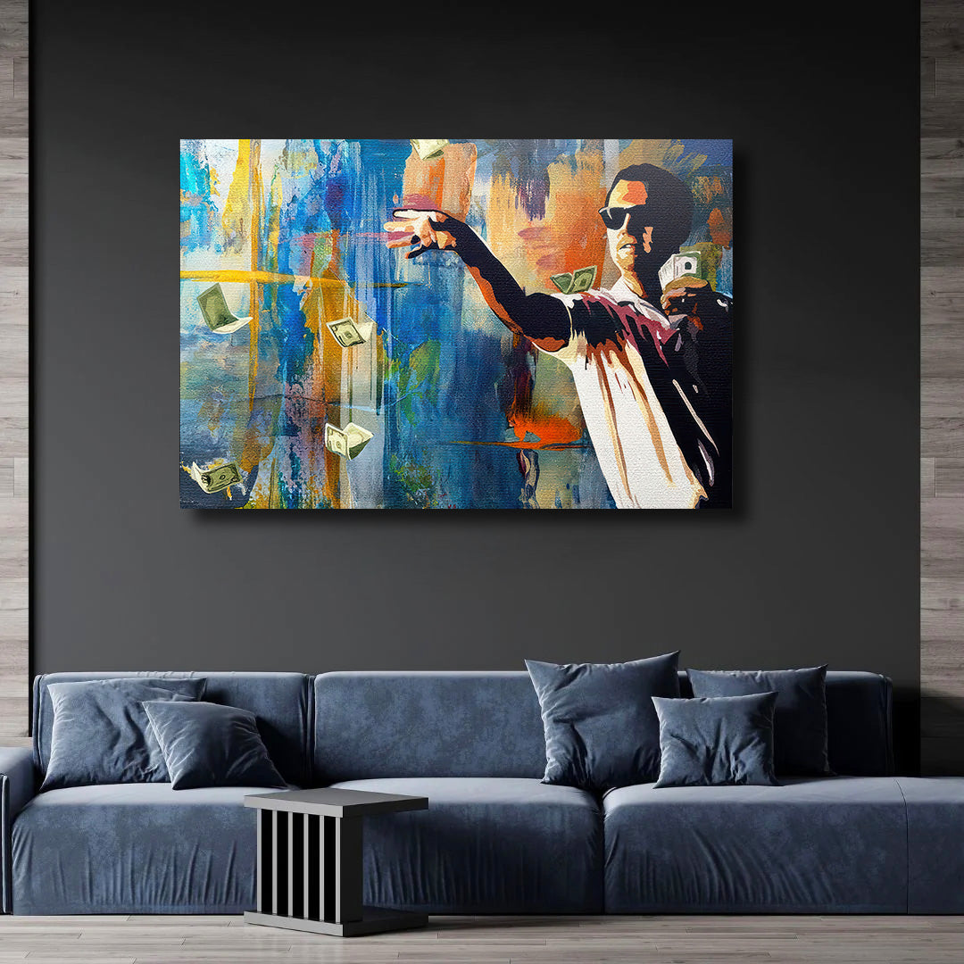 "The Wolf of Wall Street" Leonardo DiCaprio throwing Money Motivational Canvas Print - Iconic Movie Entrepreneur Inspirational Wall Art Poster, Jordan Belfort Decor for Home Office Gym Dorm Man Cave