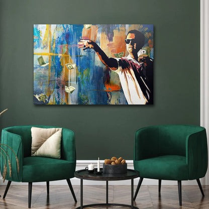 "The Wolf of Wall Street" Leonardo DiCaprio throwing Money Motivational Canvas Print - Iconic Movie Entrepreneur Inspirational Wall Art Poster, Jordan Belfort Decor for Home Office Gym Dorm Man Cave