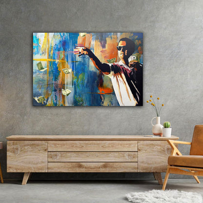 "The Wolf of Wall Street" Leonardo DiCaprio throwing Money Motivational Canvas Print - Iconic Movie Entrepreneur Inspirational Wall Art Poster, Jordan Belfort Decor for Home Office Gym Dorm Man Cave