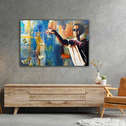 "The Wolf of Wall Street" Leonardo DiCaprio throwing Money Motivational Canvas Print - Iconic Movie Entrepreneur Inspirational Wall Art Poster, Jordan Belfort Decor for Home Office Gym Dorm Man Cave