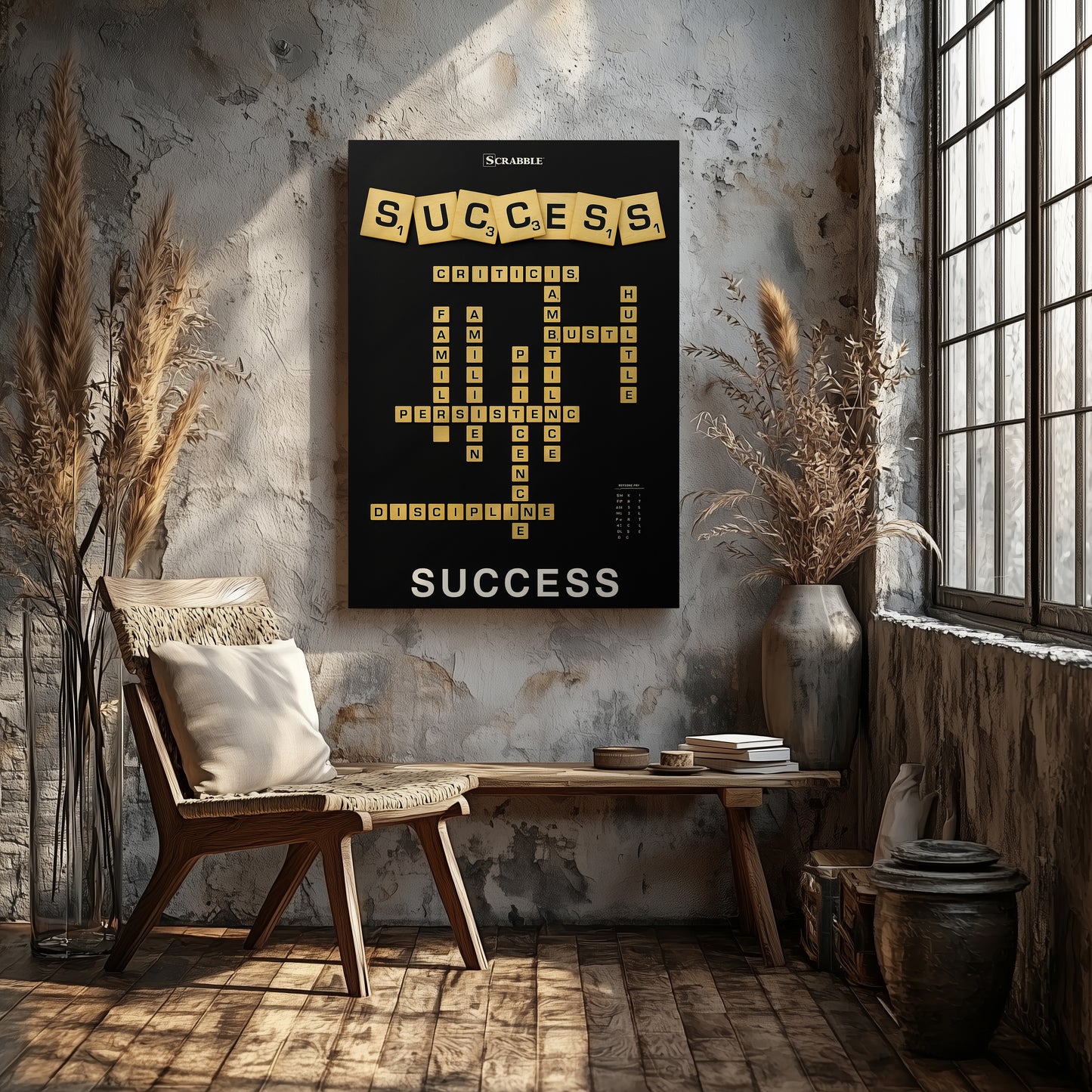 Success Scrabble Canvas Wall Art – Motivational Success Quote Poster, Entrepreneur Mindset Wall Decor, Inspirational Office Canvas for Business, Gym, Workspace
